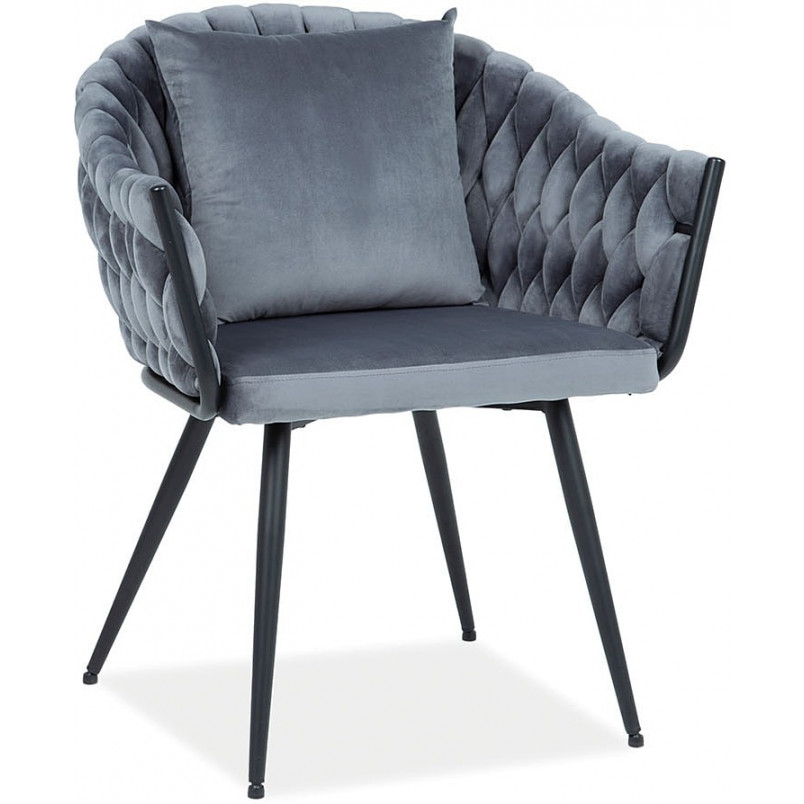 Krzesło welurowe z poduszką Nuvo Velvet szary / czarny Signal
