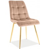 Krzesło welurowe pikowane na złotych nogach Chic Velvet beżowe Signal