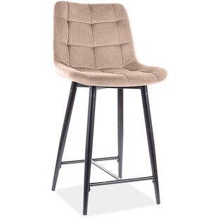 Krzesło barowe welurowe pikowane Chic Velvet 60cm beżowe Signal