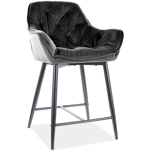 Krzesło barowe welurowe pikowane Cherry Velvet 60cm czarne Signal