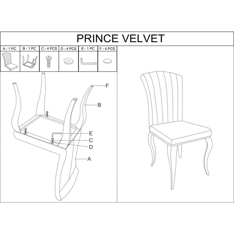 Krzesło welurowe glamour Prince czarny / chrom Signal