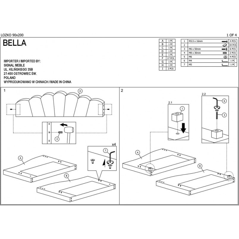 Łóżko welurowe jednoosobowe rozkładane Bella 90x200cm szare Bluvel 14 Signal