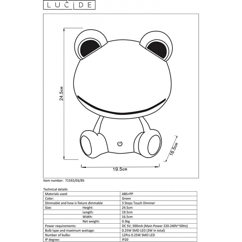 Lampa dziecięca stołowa Dodo Frog zielona Lucide