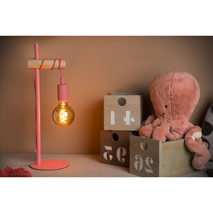 Lampa drewniana młodzieżowa Paulien różowa Lucide