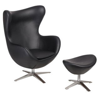 Fotel z podnóżkiem Jajo Leather Czarny D2.Design