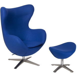 Fotel tapicerowany z podnóżkiem Jajo Niebieski D2.Design