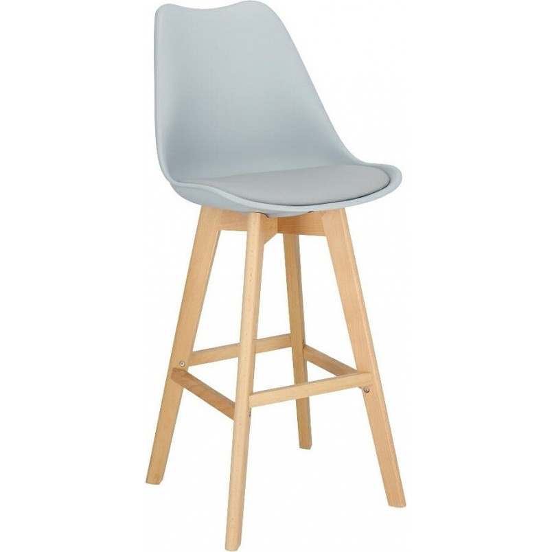 Krzesło barowe skandynawskie z drewnianymi nogami Norden Wood High 80cm Jasnoszare Intesi