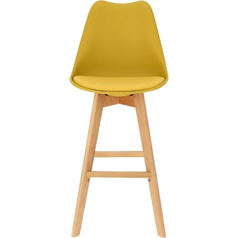 Krzesło barowe skandynawskie z drewnianymi nogami Norden Wood High 80cm Żółte Intesi