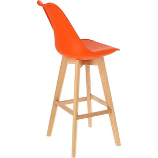 Krzesło barowe skandynawskie z drewnianymi nogami Norden Wood High 80cm Pomarańczowe Intesi