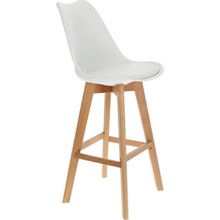 Krzesło barowe skandynawskie z drewnianymi nogami Norden Wood High 80cm Białe Intesi