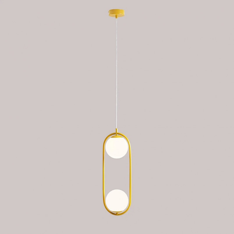 Lampa wisząca 2 szklane kule Riva Mustard 18,5cm biało-żółta Aldex