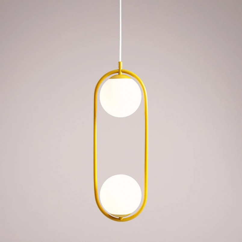 Lampa wisząca 2 szklane kule Riva Mustard 18,5cm biało-żółta Aldex