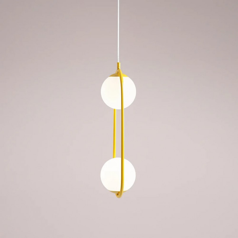Lampa wisząca 2 szklane kule Riva Mustard 18,5cm biało-żółta Aldex