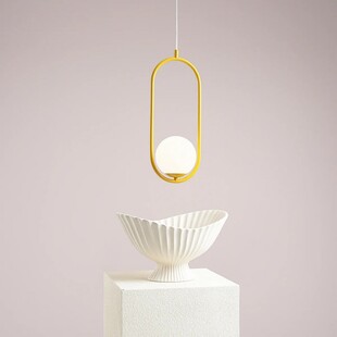 Lampa wisząca szklana kula designerska Riva Mustard 14cm biało-żółta Aldex