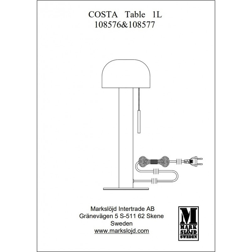 Lampa stołowa z włącznikiem łańcuszkowym Costa satynowy nikiel / biały Markslojd