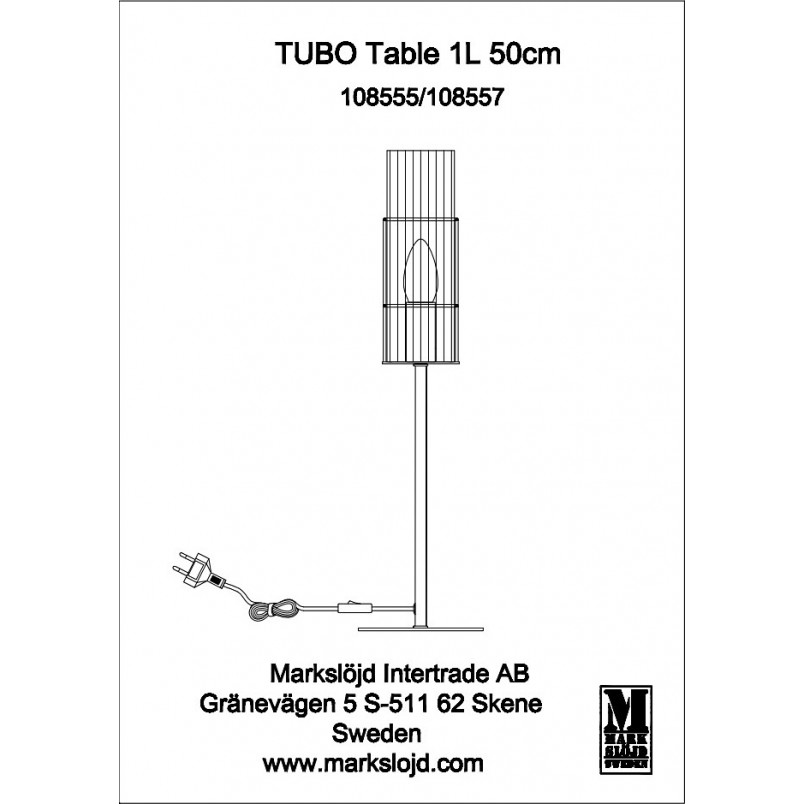 Lampa stołowa szklana tuba Tubo 50cm satynowy nikiel / przeźroczysty Markslojd