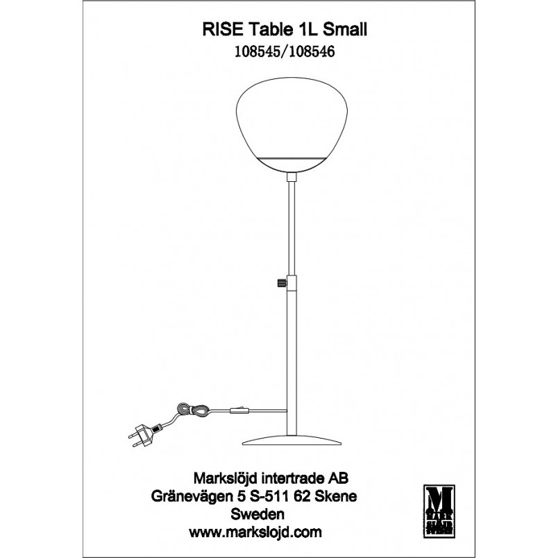 Lampa stołowa szklana Rise Small biały / czarny Markslojd