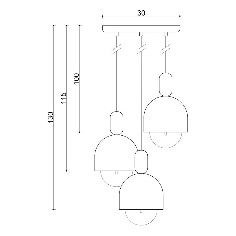 Lampa wisząca skandynawska potrójna Loft Ovoi Round III 30cm czarna Kolorowe kable
