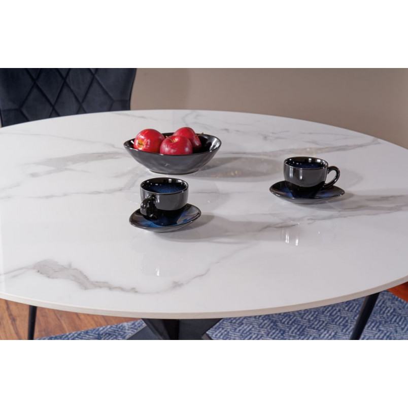 Stół okrągły ceramiczny Talia 120cm biały marmur / czarny mat Signal