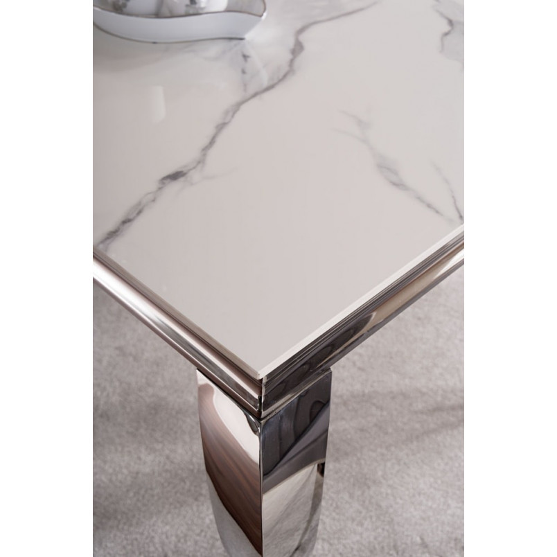 Stolik kwadratowy glamour Prince Ceramic 55x55cm biała calacatta / chrom Signal