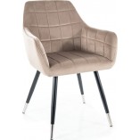 Krzesło welurowe nowoczesne Nuxe Velvet beż / czarny / chrom Signal