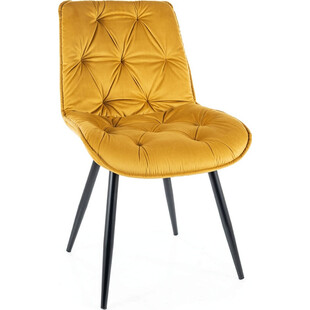 Krzesło welurowe pikowane Cherry II Velvet żółty / czarny mat Signal