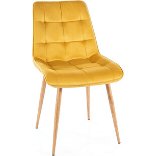 Krzesło welurowe pikowane Chic D Velvet żółty / dąb Signal