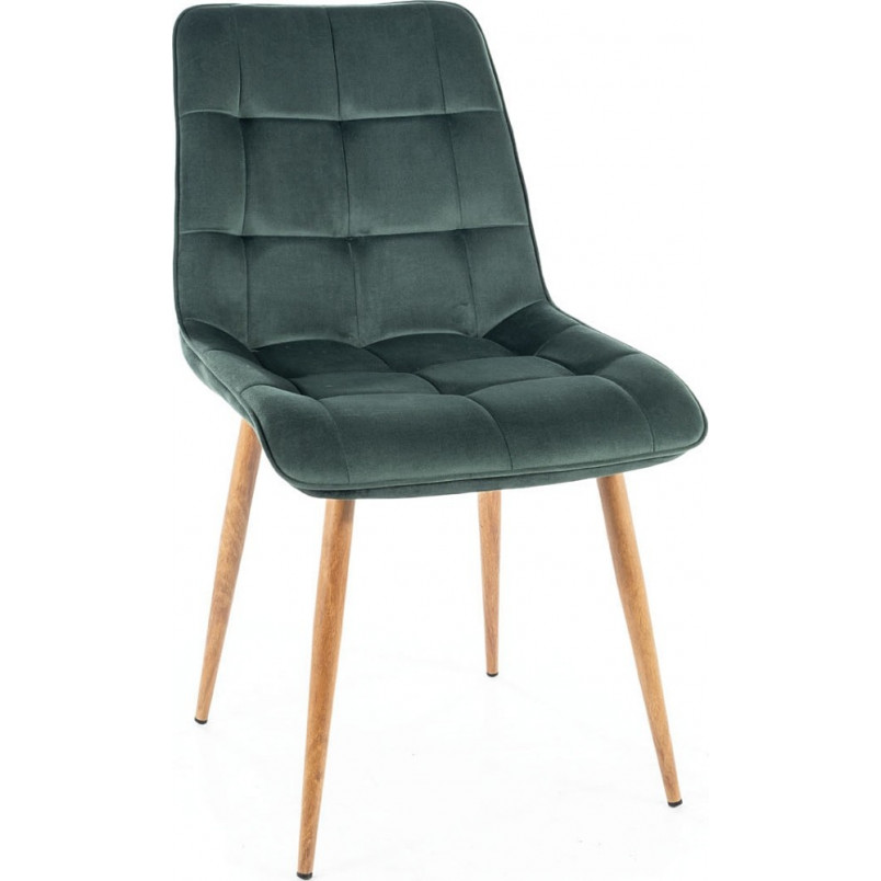 Krzesło welurowe pikowane Chic D Velvet zielony / dąb Signal