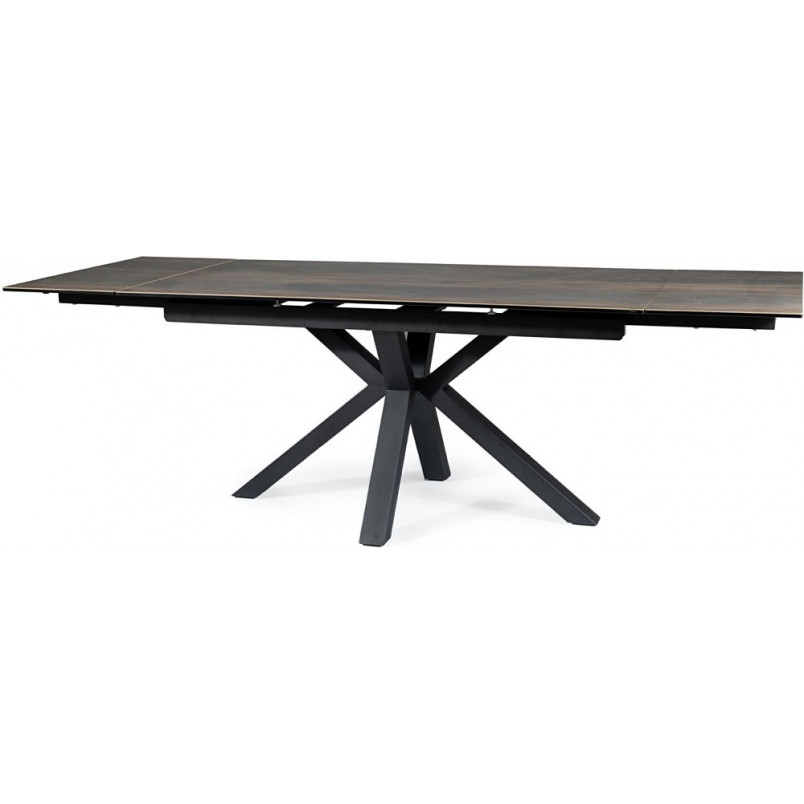 Stół rozkładany z ceramicznym blatem Columbus 160-240x90cm efekt drewna / czarny mat Signal