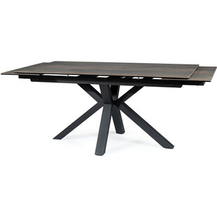 Stół rozkładany z ceramicznym blatem Columbus 160-240x90cm efekt drewna / czarny mat Signal