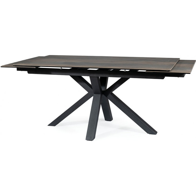 Stół rozkładany z ceramicznym blatem Columbus 160-240x90cm efekt drewna / czarny mat Signal