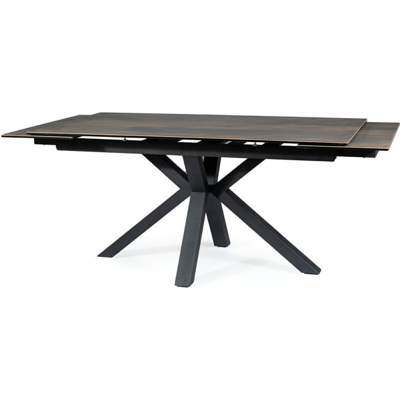 Stół rozkładany z ceramicznym blatem Columbus 160x90cm efekt drewna / czarny mat Signal