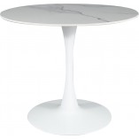 Stół okrągły na jednej nodze Espero 90cm biały marmur / biały Signal