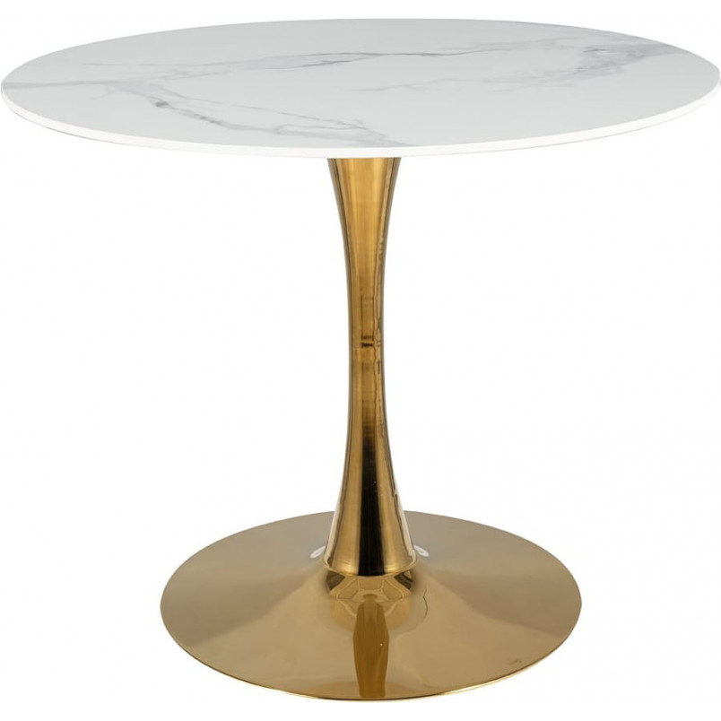 Stół okrągły na jednej nodze Espero 90cm biały marmur / złoty Signal
