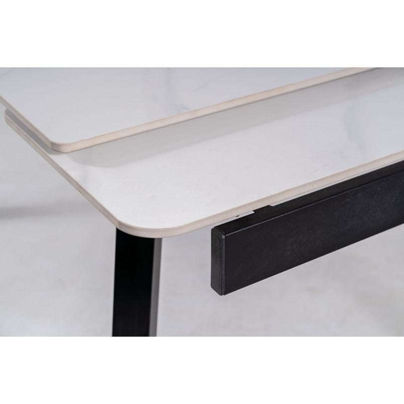 Stół rozkładany ceramiczny John 120-180x85cm biały efekt marmuru / czarny Signal