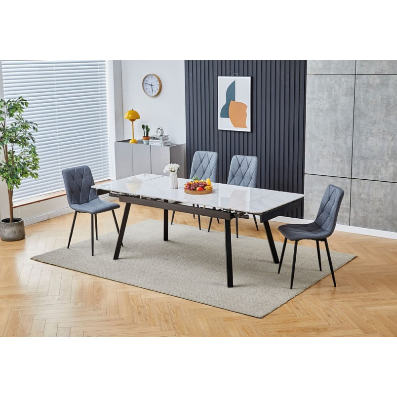 Stół rozkładany ceramiczny John 120-180x85cm biały efekt marmuru / czarny Signal