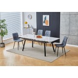 Stół rozkładany ceramiczny John 120-180x85cm biały efekt marmuru / czarny Signal