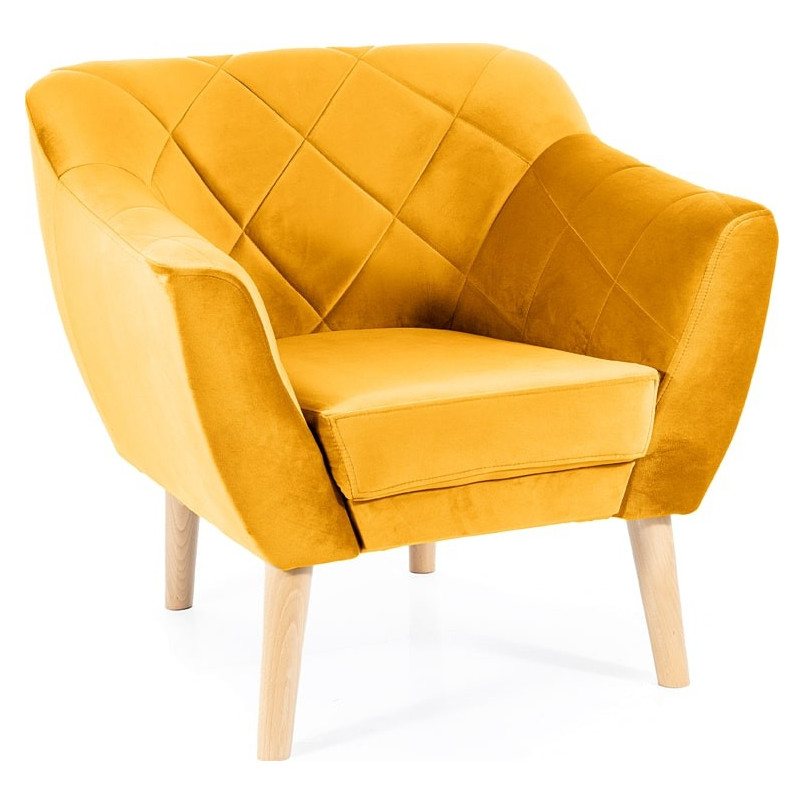 Fotel welurowy pikowany Karo Velvet żółty / buk Signal