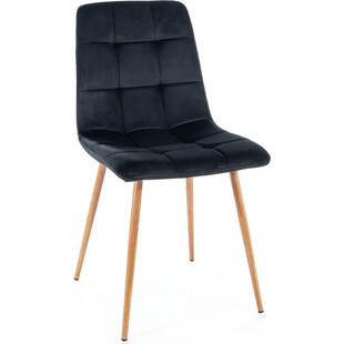 Krzesło welurowe pikowane Mila D Velvet czarny / dąb Signal