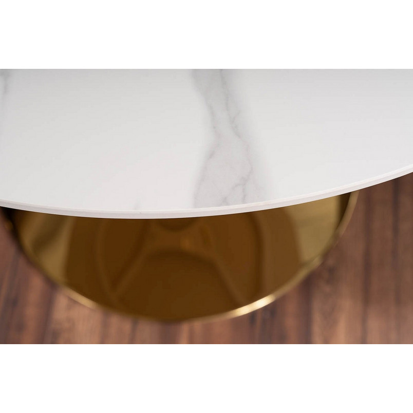 Stół okrągły na jednej nodze Espero 90cm biały marmur / złoty Signal