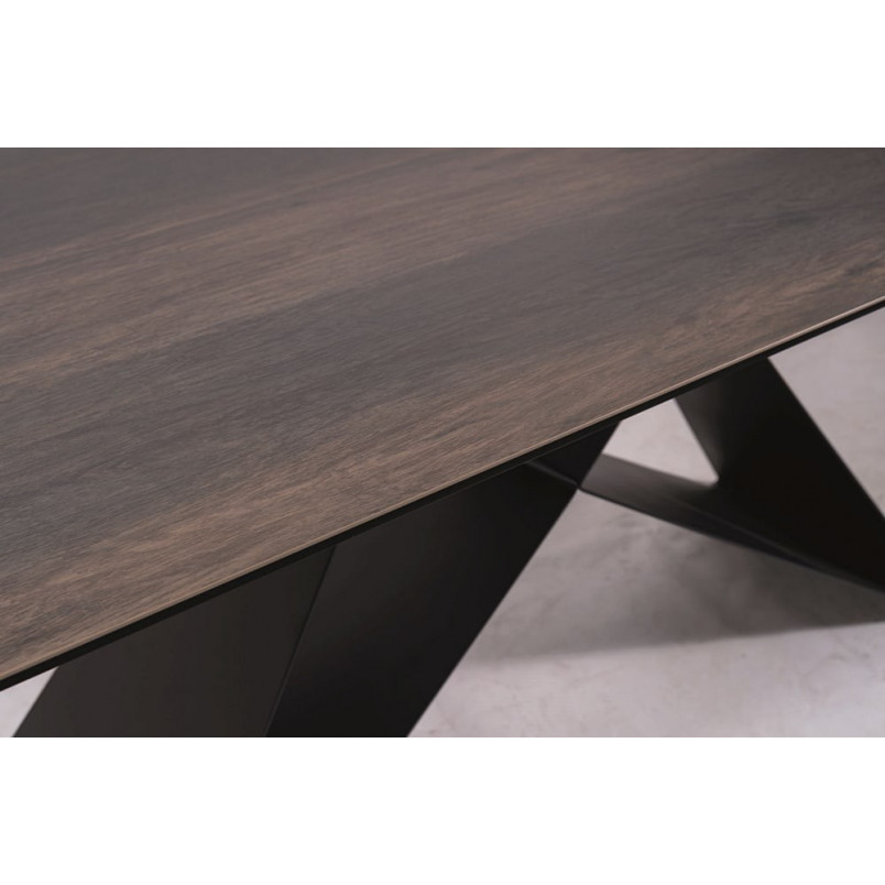 Stół rozkładany nowoczesny Westin Ceramic 160x90cm brązowy efekt drewna / czarny mat Signal
