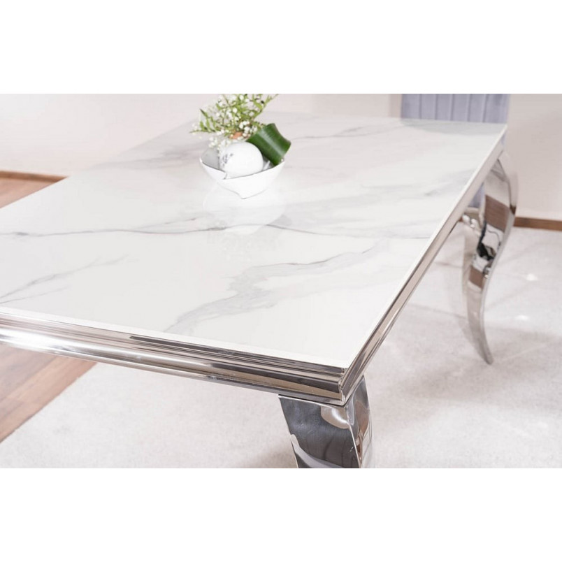 Stół glamour Prince Ceramic 180x90cm biała calacatta / chrom Signal