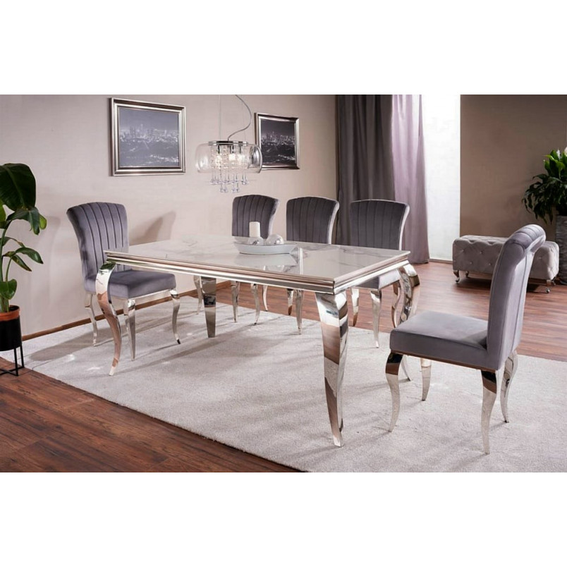 Stół glamour Prince Ceramic 180x90cm biała calacatta / chrom Signal