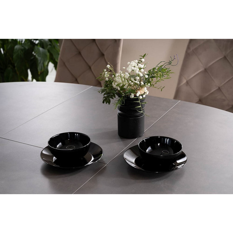 Stół okrągły rozkładany Porto Ceramic 120cm szary efekt marmuru / stal szczotkowana Signal