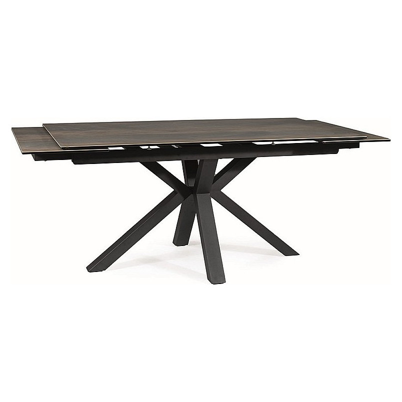 Stół rozkładany z ceramicznym blatem Columbus 160-240x90cm efekt drewna / czarny mat Signal