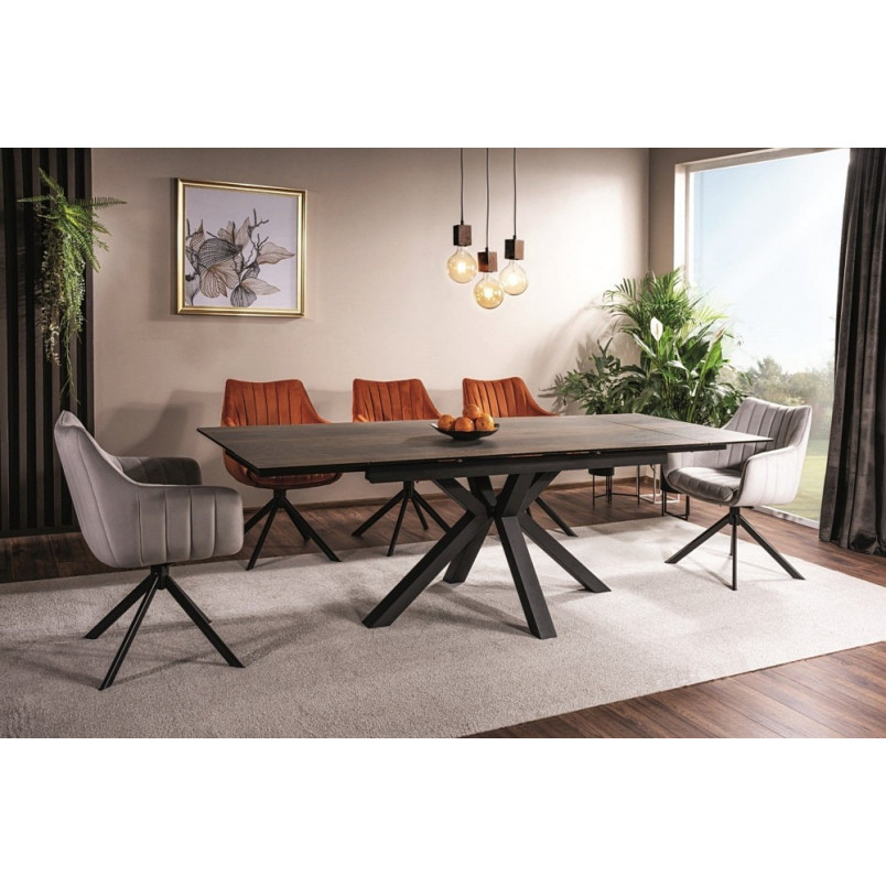 Stół rozkładany z ceramicznym blatem Columbus 160-240x90cm efekt drewna / czarny mat Signal