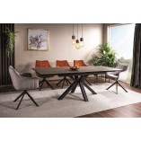 Stół rozkładany z ceramicznym blatem Columbus 160-240x90cm efekt drewna / czarny mat Signal