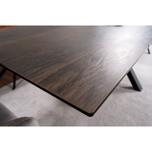 Stół rozkładany z ceramicznym blatem Columbus 160-240x90cm efekt drewna / czarny mat Signal