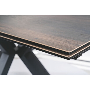 Stół rozkładany z ceramicznym blatem Columbus 160-240x90cm efekt drewna / czarny mat Signal