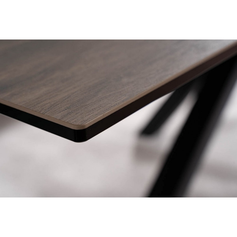 Stół rozkładany z ceramicznym blatem Columbus 160-240x90cm efekt drewna / czarny mat Signal